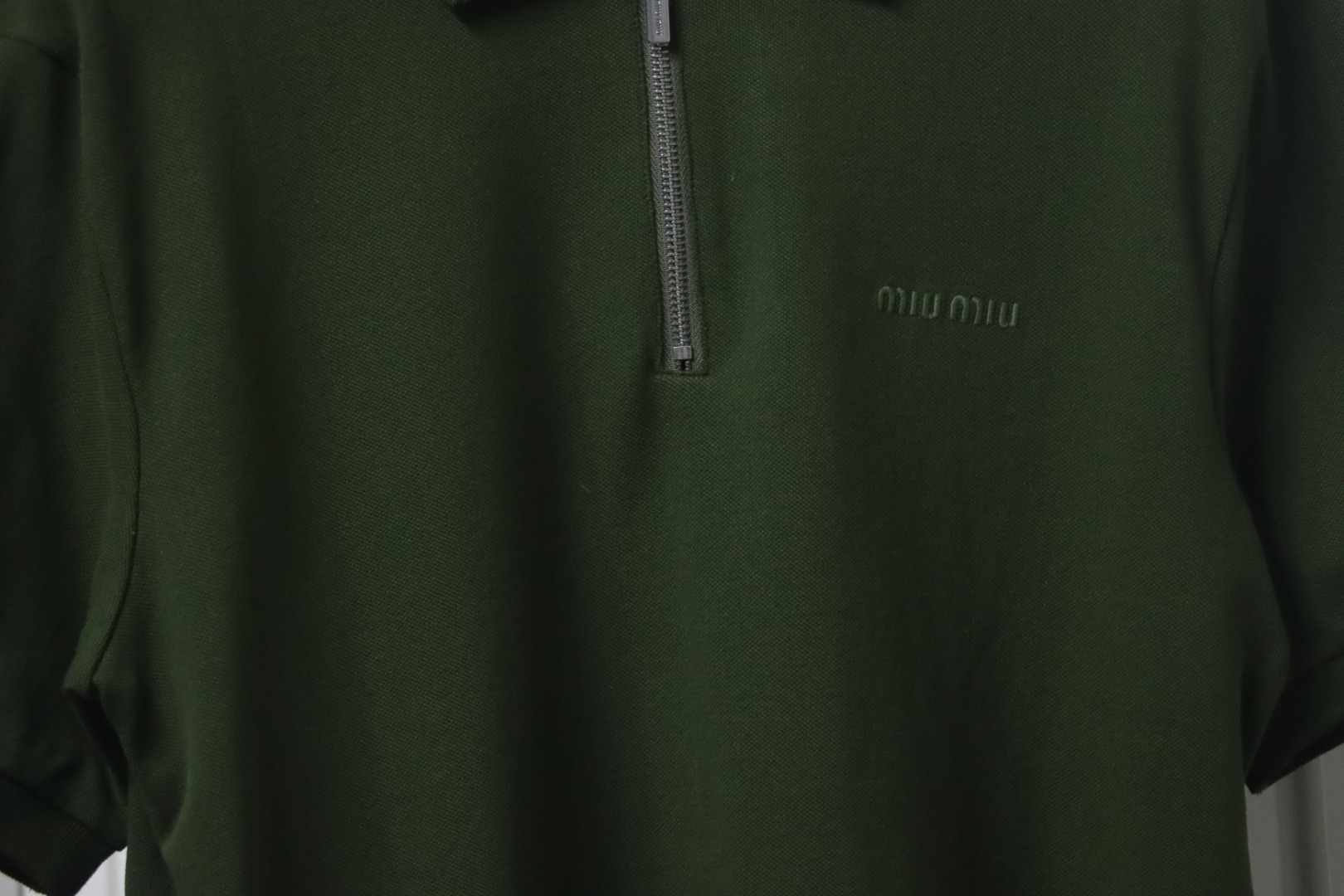 EM Sneakers Miu Miu Dark Green Cotton Polo T-shirt with Zipper