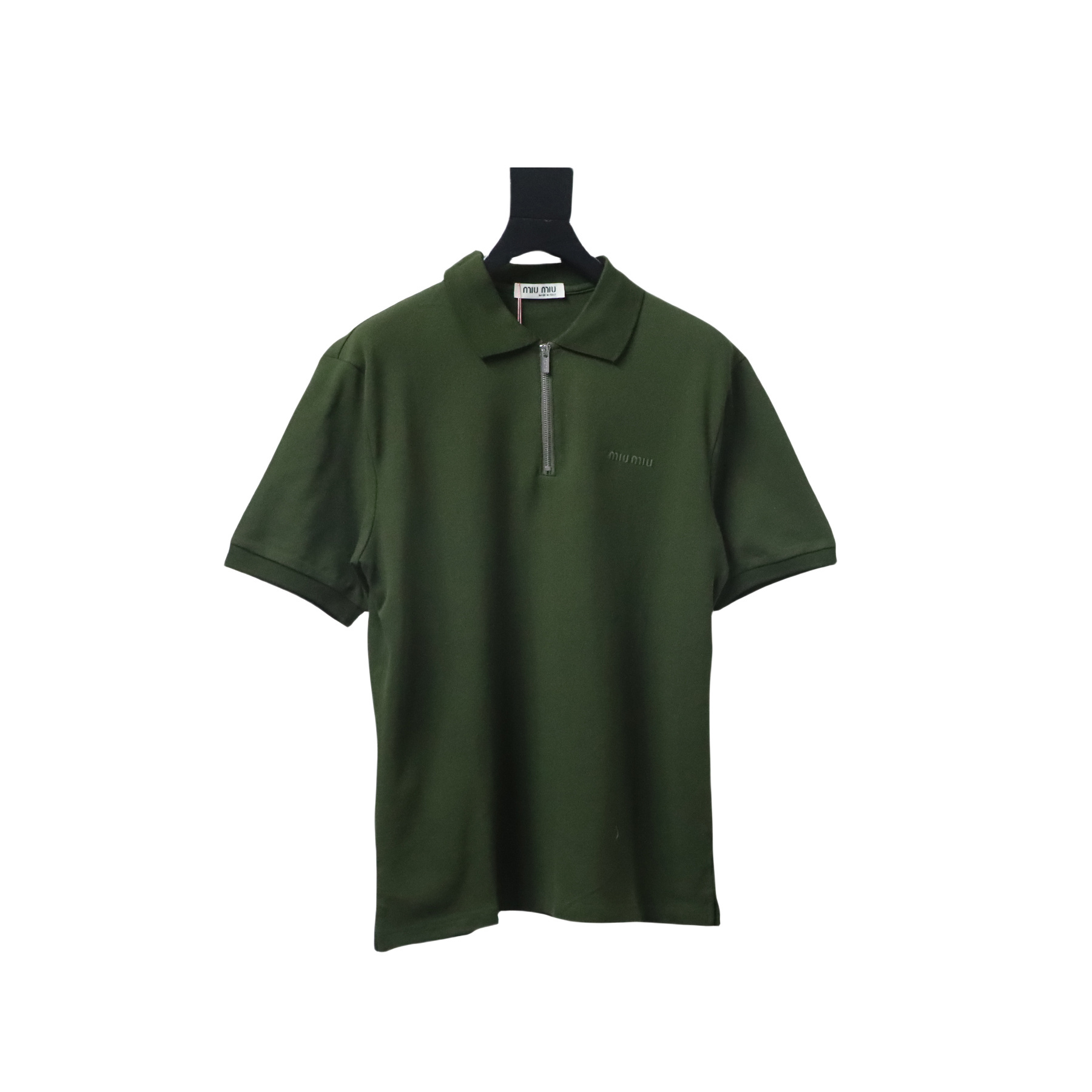 EM Sneakers Miu Miu Dark Green Cotton Polo T-shirt with Zipper