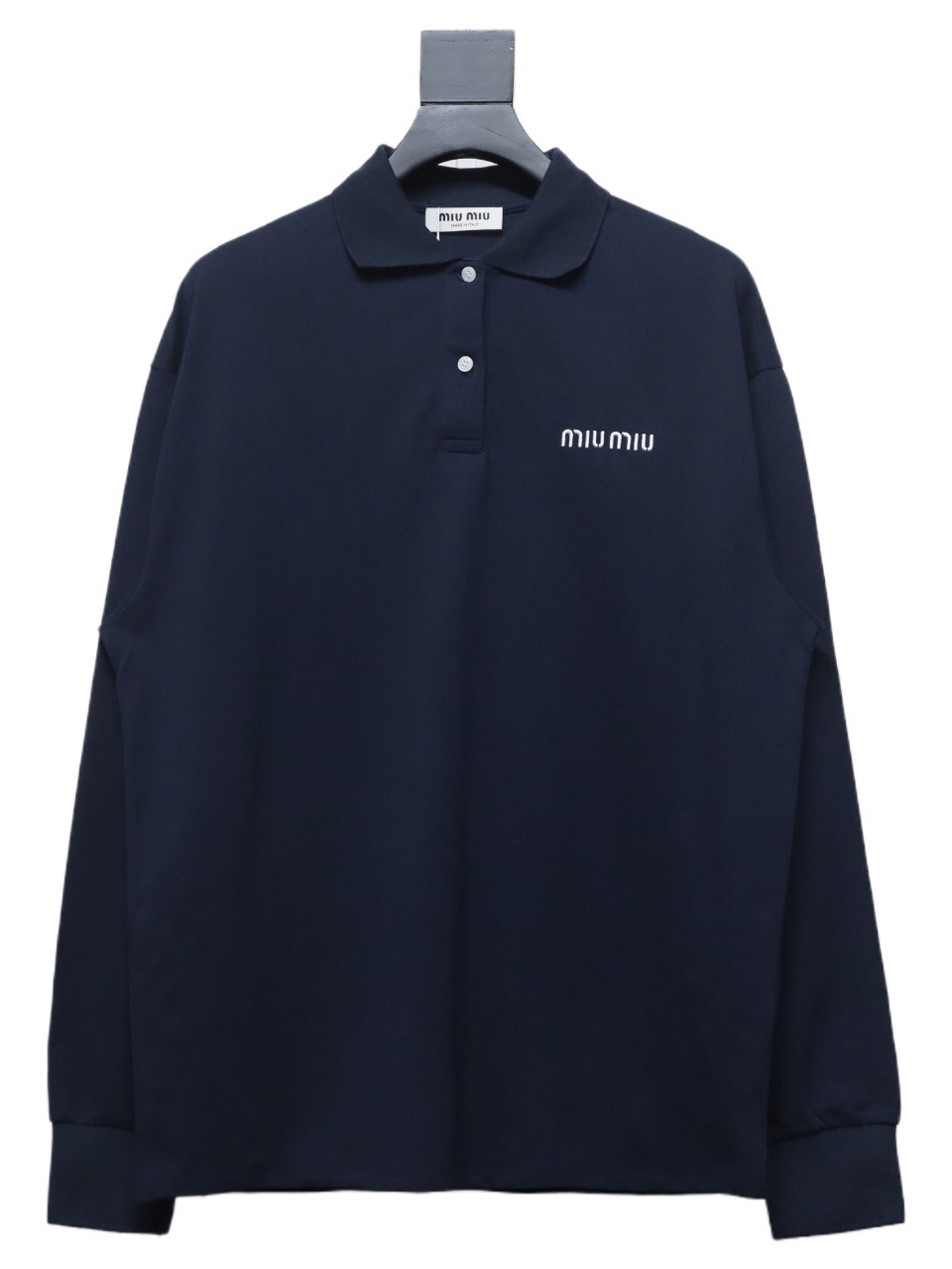 EM Sneakers Miu Miu Long Sleeve Polo with Logo In Navy