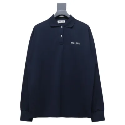 EM Sneakers Miu Miu Long Sleeve Polo with Logo In Navy 01