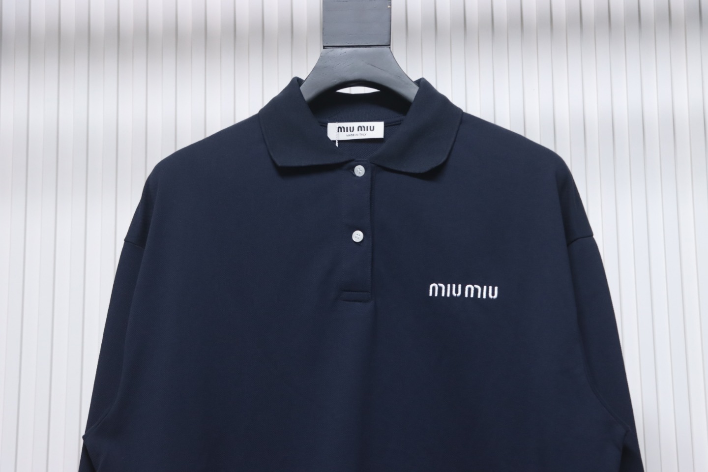 EM Sneakers Miu Miu Long Sleeve Polo with Logo In Navy