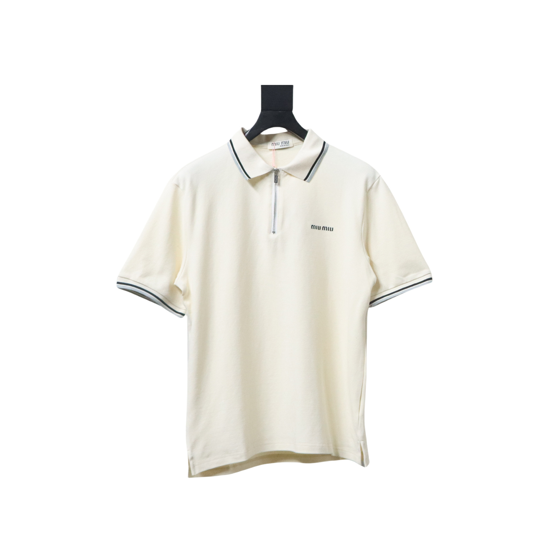 EM Sneakers Miu Miu White Cotton Polo T-shirt with Zipper