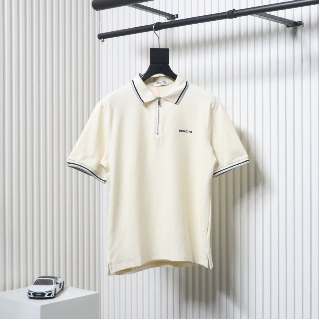 EM Sneakers Miu Miu White Cotton Polo T-shirt with Zipper