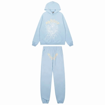 EM Sneakers Sp5der Hoodie & Sweatpant Set OG Web V2 Dusty Blue 01