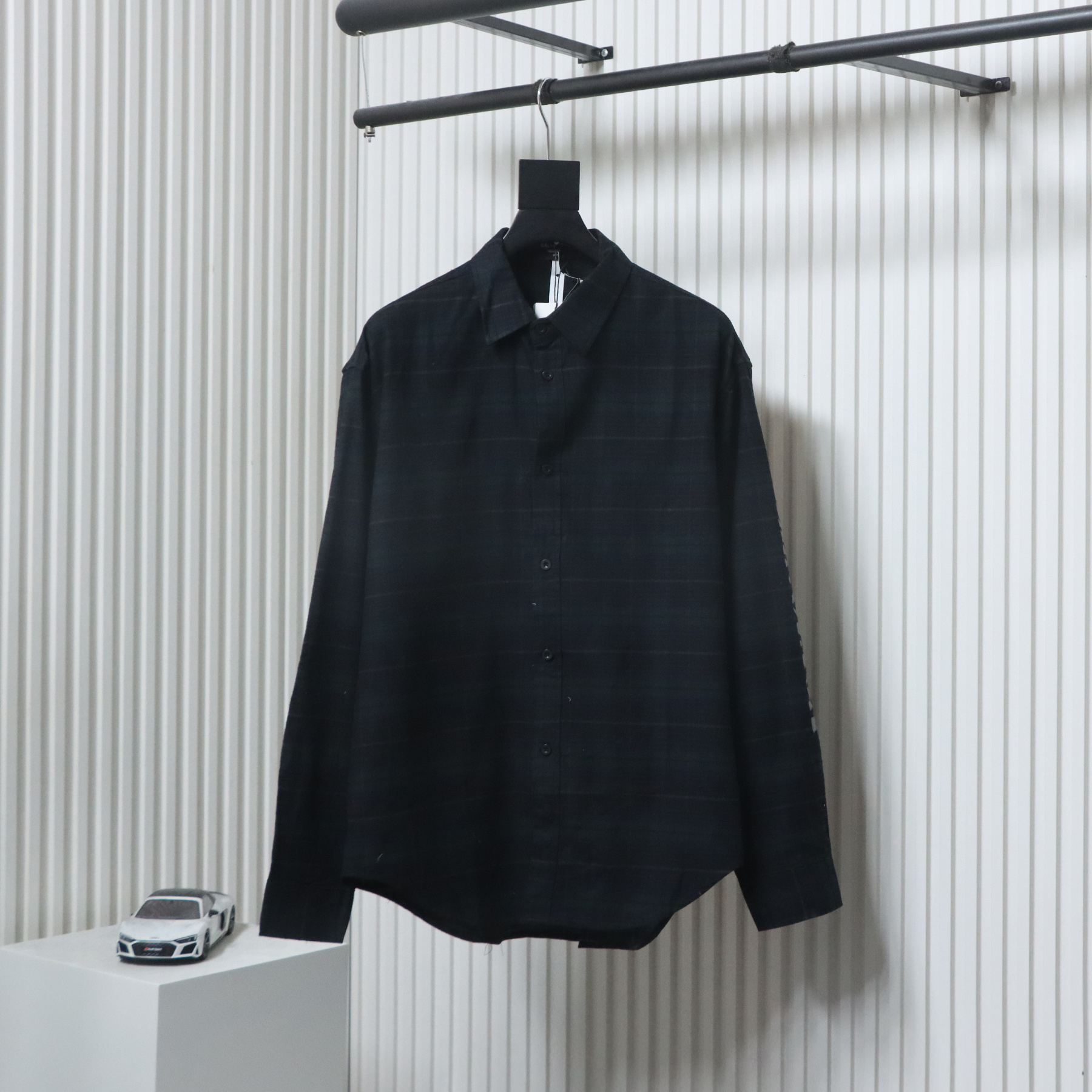 EM Sneakers Balenciaga Blurred Letter Check Long Sleeve Black Shirt