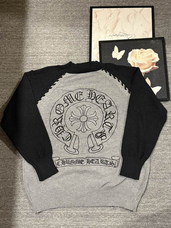 EM Sneakers Chrome Hearts Horseshoe Print Black and Gray Color-blocked Sweater