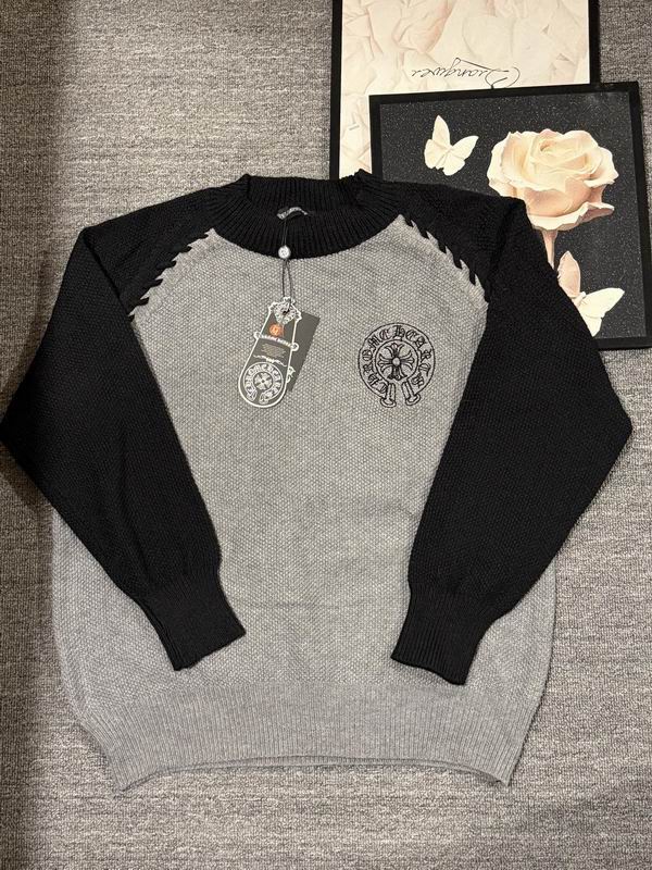 EM Sneakers Chrome Hearts Horseshoe Print Black and Gray Color-blocked Sweater