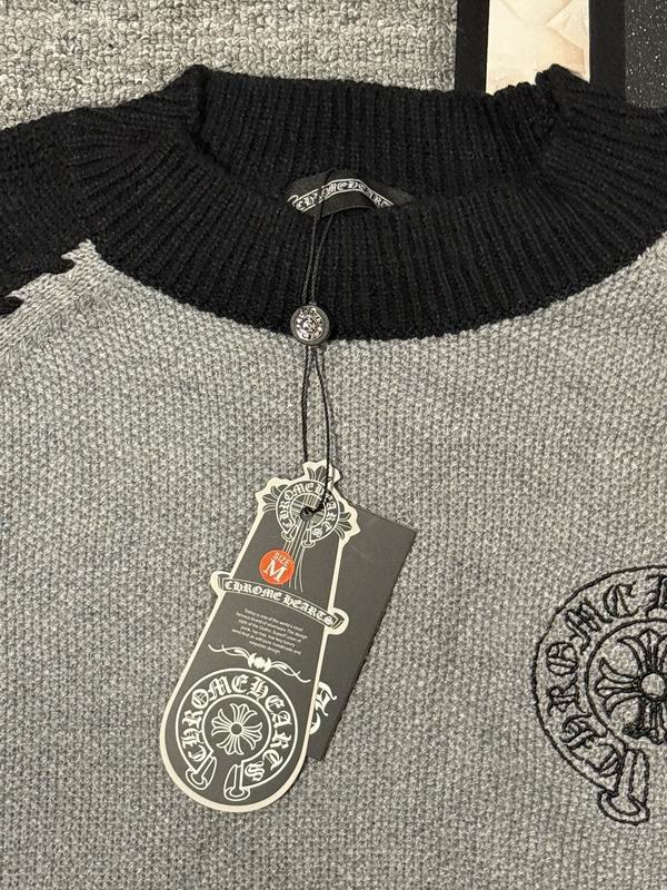 EM Sneakers Chrome Hearts Horseshoe Print Black and Gray Color-blocked Sweater