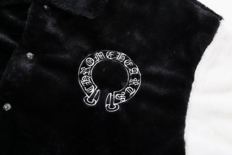 EM Sneakers Chrome Hearts Cross Embroidered Letter Leather Sleeve Patchwork Baseball Jacket (Black and White)