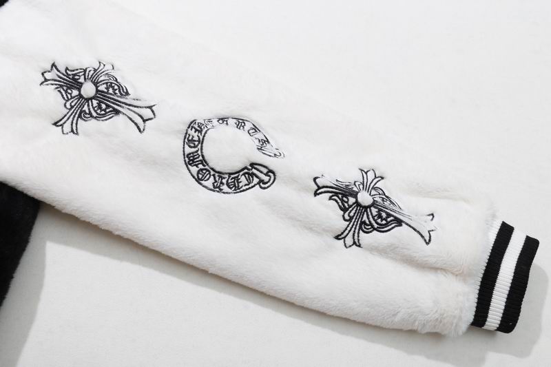 EM Sneakers Chrome Hearts Cross Embroidered Letter Leather Sleeve Patchwork Baseball Jacket (Black and White)