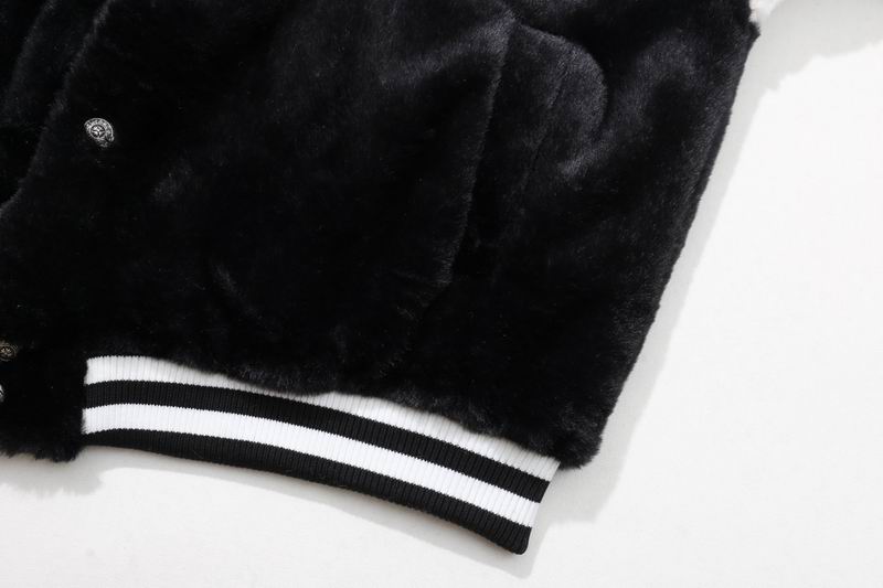 EM Sneakers Chrome Hearts Cross Embroidered Letter Leather Sleeve Patchwork Baseball Jacket (Black and White)