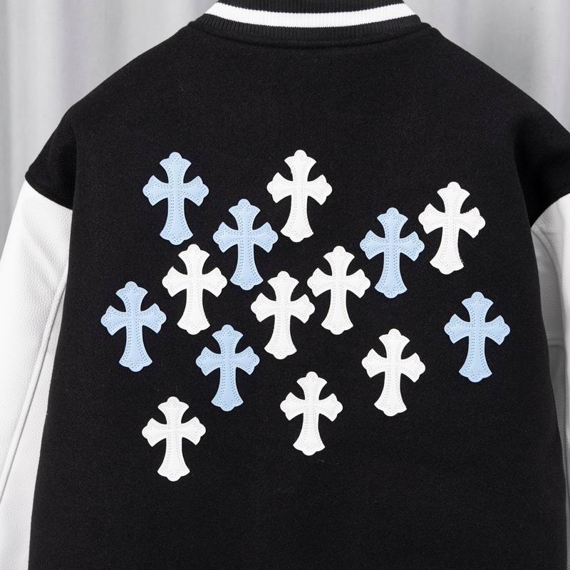 EM Sneakers Chrome Hearts Embroidered Blue and White Cross Baseball Jacket (Black and White)