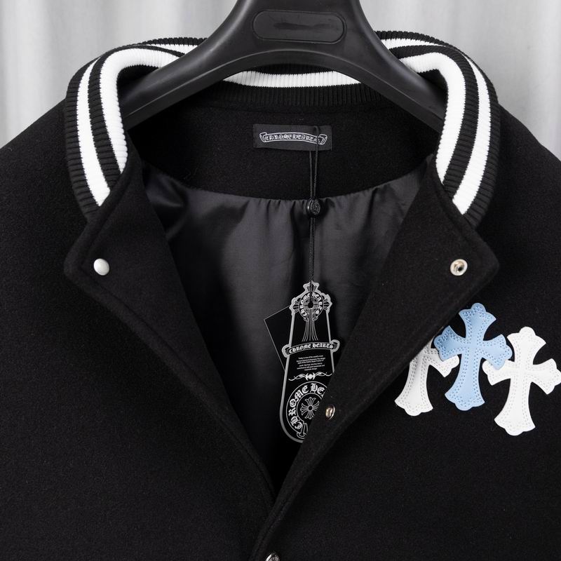 EM Sneakers Chrome Hearts Embroidered Blue and White Cross Baseball Jacket (Black and White)