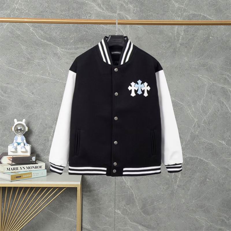 EM Sneakers Chrome Hearts Embroidered Blue and White Cross Baseball Jacket (Black and White)