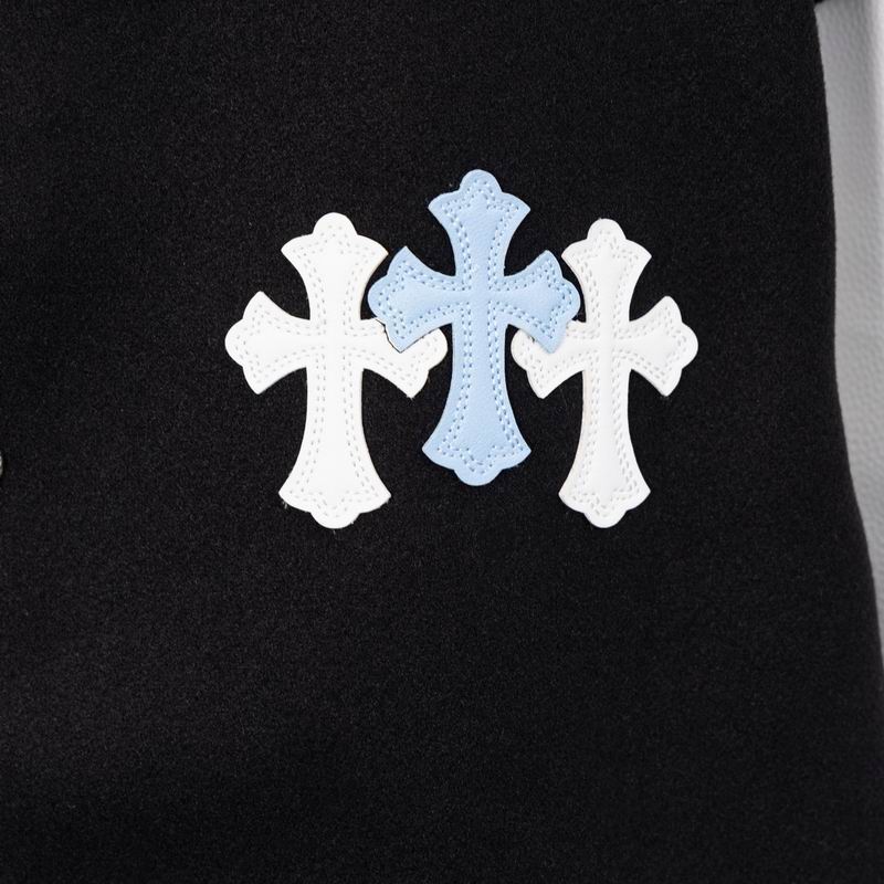 EM Sneakers Chrome Hearts Embroidered Blue and White Cross Baseball Jacket (Black and White)