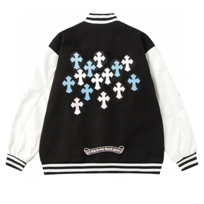 EM Sneakers Chrome Hearts Embroidered Blue and White Cross Baseball Jacket (Black and White) 02