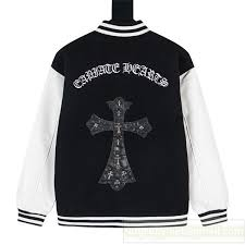 EM Sneakers Chrome Hearts Embroidered Cross Baseball Jacket Black and White