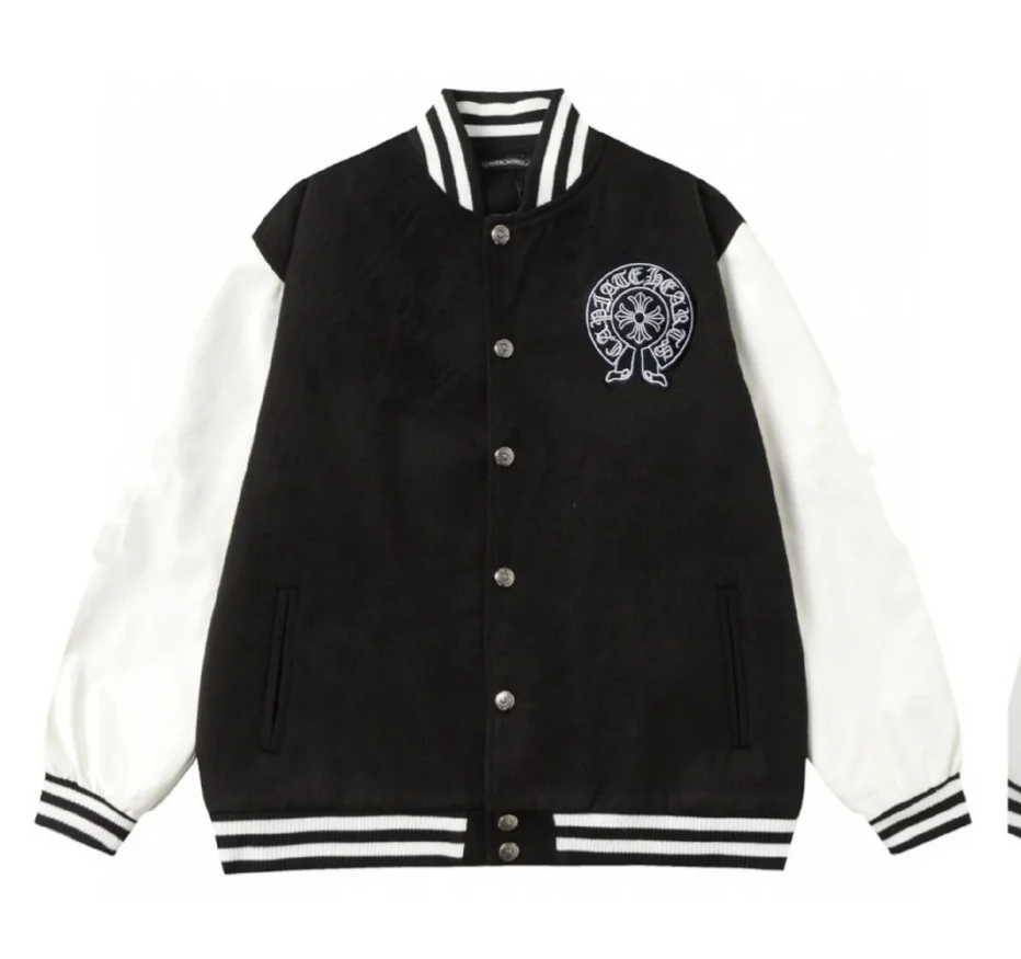 EM Sneakers Chrome Hearts Embroidered Cross Baseball Jacket Black and White