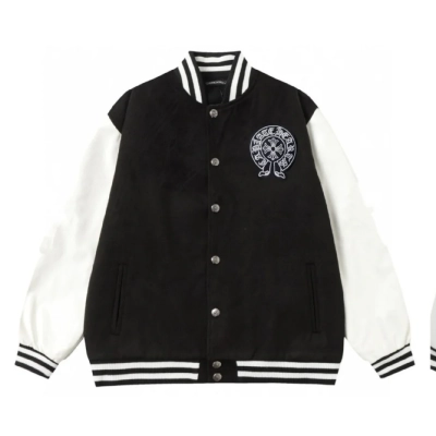 EM Sneakers Chrome Hearts Embroidered Cross Baseball Jacket Black and White 01