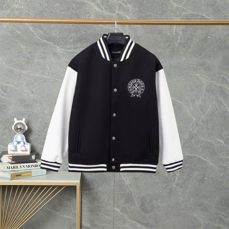 EM Sneakers Chrome Hearts Embroidered Cross Baseball Jacket Black and White