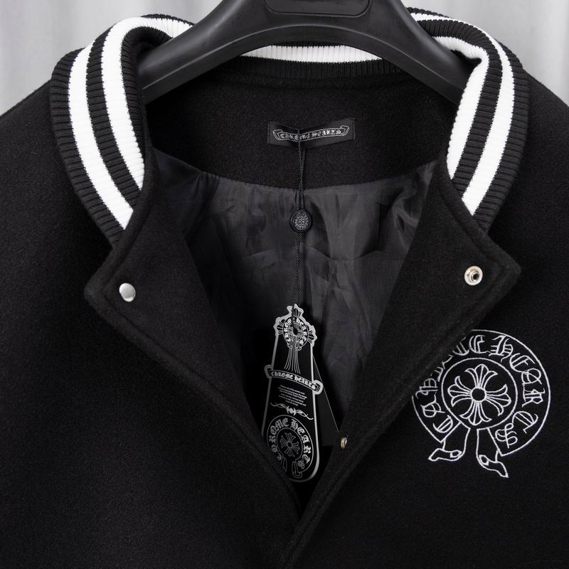 EM Sneakers Chrome Hearts Embroidered Cross Baseball Jacket Black and White