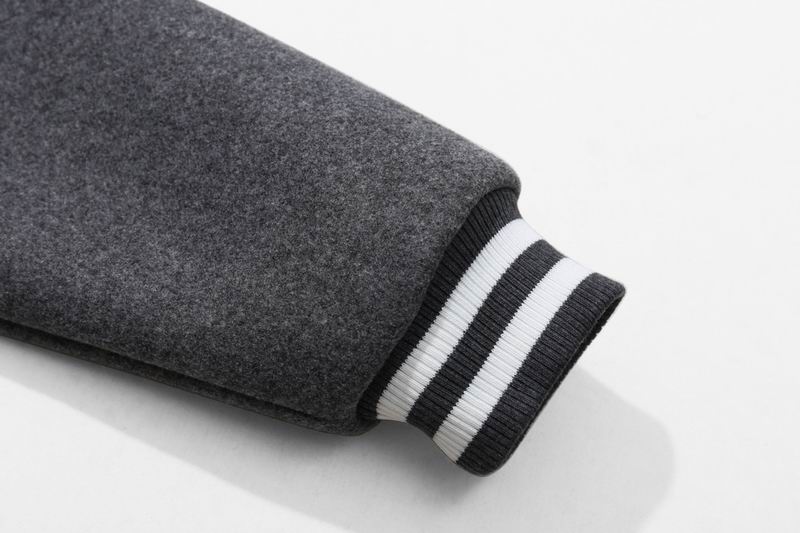 EM Sneakers Chrome Hearts Embroidered Letter Wool Patchwork Baseball Jacket Gray and White