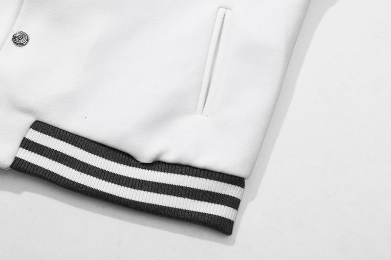 EM Sneakers Chrome Hearts Embroidered Letter Wool Patchwork Baseball Jacket Gray and White