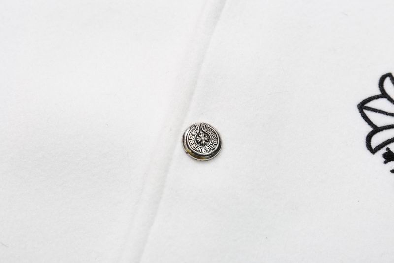 EM Sneakers Chrome Hearts Embroidered Letter Wool Patchwork Baseball Jacket Gray and White