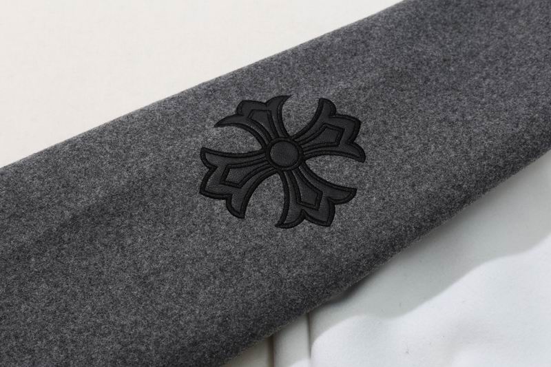 EM Sneakers Chrome Hearts Embroidered Letter Wool Patchwork Baseball Jacket Gray and White