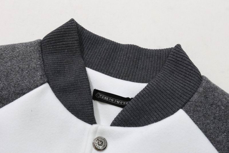 EM Sneakers Chrome Hearts Embroidered Letter Wool Patchwork Baseball Jacket Gray and White