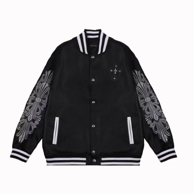 EM Sneakers Chrome Hearts Embroidered Sleeve Varsity Baseball Jacket Black 01