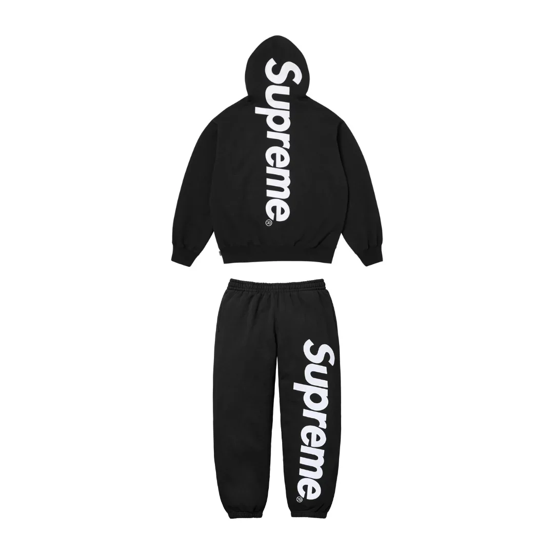 EM Sneakers Supreme Satin Appliqué Hooded Sweatshirt & Pant Set Black