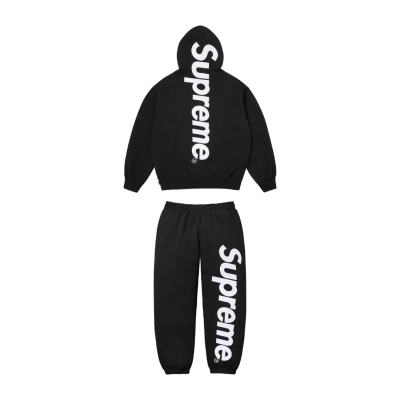 EM Sneakers Supreme Satin Appliqué Hooded Sweatshirt & Pant Set Black 01