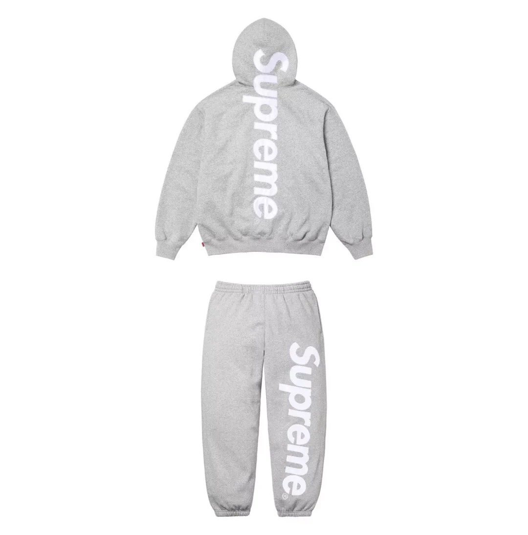 EM Sneakers Supreme Satin Appliqué Hooded Sweatshirt & Pant Set Heather Grey