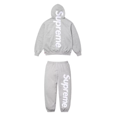 EM Sneakers Supreme Satin Appliqué Hooded Sweatshirt & Pant Set Heather Grey 01