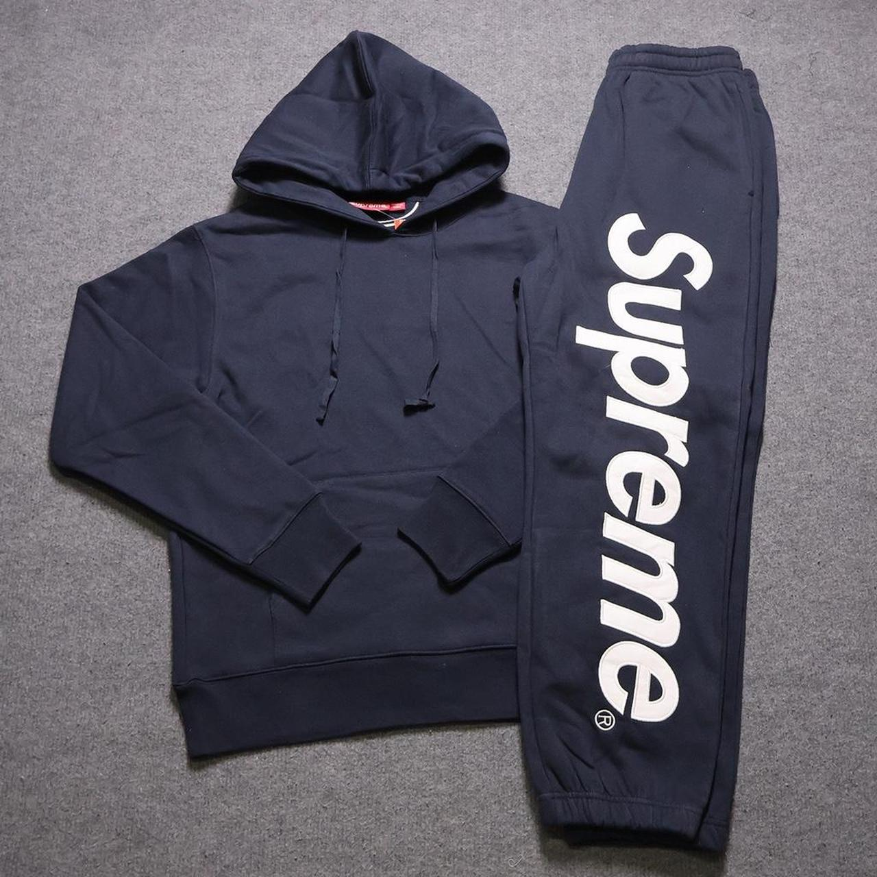 EM Sneakers Supreme Satin Appliqué Hooded Sweatshirt & Pant Set Heather Navy