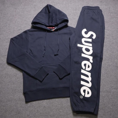 EM Sneakers Supreme Satin Appliqué Hooded Sweatshirt & Pant Set Heather Navy 01