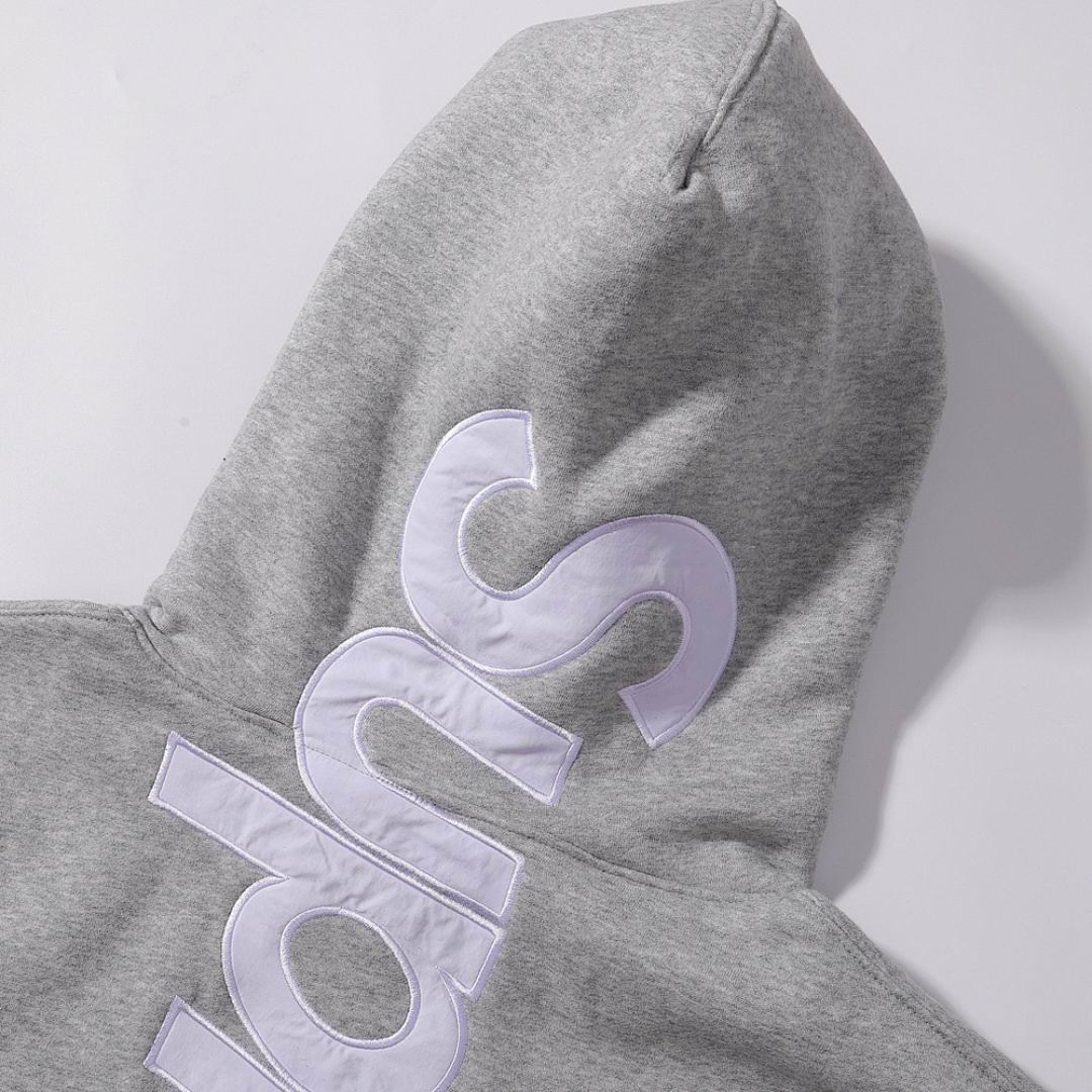 EM Sneakers Supreme Satin Applique Hooded Sweatshirt (FW24) Heather Grey