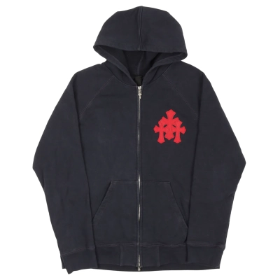 EM Sneakers Chrome Hearts Cemetery Cross Patch Paper Jam Zip Up Hoodie Black 01