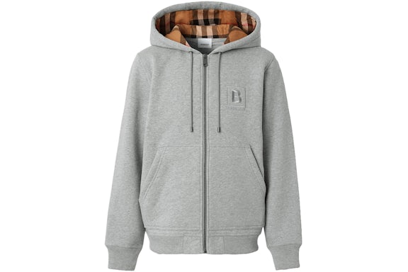EM Sneakers Burberry Letter Graphic Cotton Blend Zip Hoodie Pale Grey Melange