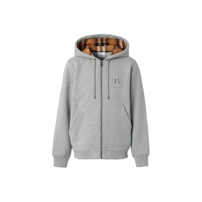 EM Sneakers Burberry Letter Graphic Cotton Blend Zip Hoodie Pale Grey Melange 01