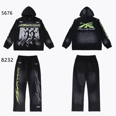 EM Sneakers Hellstar P2P Sports Hoodie & Sweatpant Sets Black 01