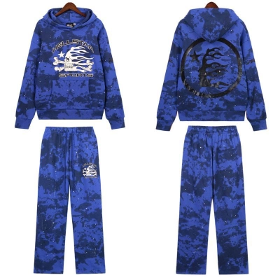 EM Sneakers Hellstar Sports Tie-Dye Skull Hoodie & Sweatpant Sets Blue 01