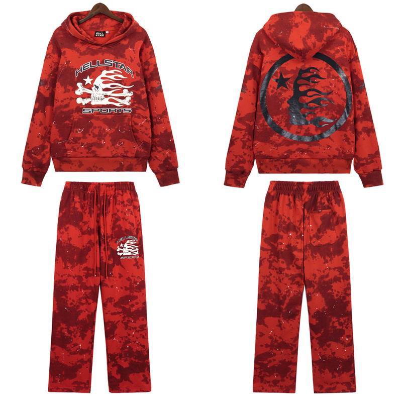 EM Sneakers Hellstar Sports Tie-Dye Skull Hoodie & Sweatpant Sets Red