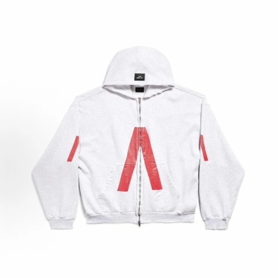EM Sneakers Balenciaga Music Archive Series Connected Zip Up Medium Fit Hoodie Light Grey Red 01