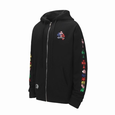 EM Sneakers Chrome Hearts 25FW Colorful Cross Print Zip-Up Hoodie Black 02
