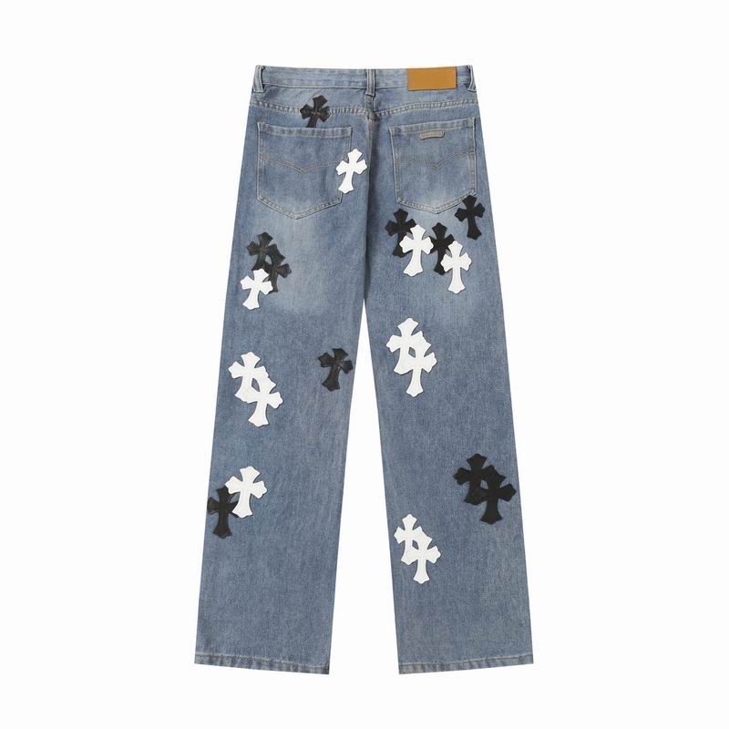 EM Sneakers Chrome Hearts Black and White Cross-patterned Jeans Blue