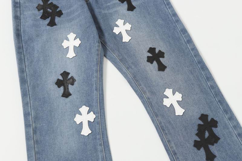 EM Sneakers Chrome Hearts Black and White Cross-patterned Jeans Blue