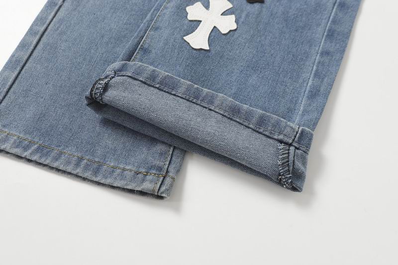 EM Sneakers Chrome Hearts Black and White Cross-patterned Jeans Blue