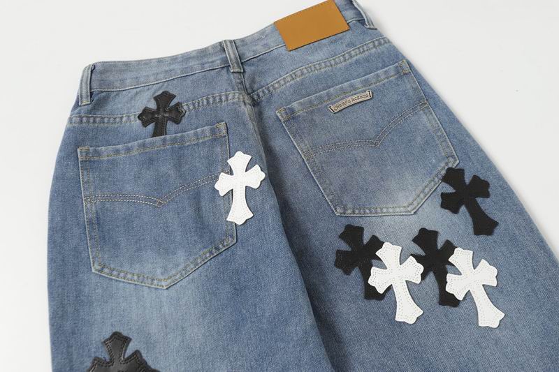 EM Sneakers Chrome Hearts Black and White Cross-patterned Jeans Blue